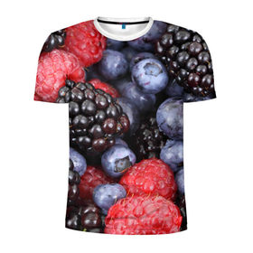 Мужская футболка 3D спортивная с принтом Ягодки в Тюмени, 100% полиэстер с улучшенными характеристиками | приталенный силуэт, круглая горловина, широкие плечи, сужается к линии бедра | вкусно | голубика | дача | деревня | ежевика | клубника | малина | огород | полезно | сад | смородина | сок | фрукты | черника | ягоды