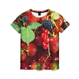 Женская футболка 3D с принтом Любимые ягоды в Тюмени, 100% полиэфир ( синтетическое хлопкоподобное полотно) | прямой крой, круглый вырез горловины, длина до линии бедер | вкусно | голубика | дача | деревня | ежевика | зелень | клубника | малина | огород | полезно | сад | смородина | сок | фрукты | черника | шиповник | ягоды