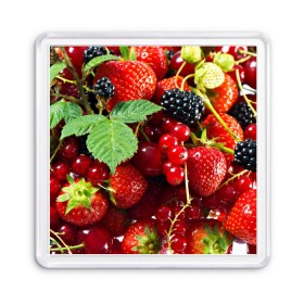 Магнит 55*55 с принтом Любимые ягоды в Тюмени, Пластик | Размер: 65*65 мм; Размер печати: 55*55 мм | вкусно | голубика | дача | деревня | ежевика | зелень | клубника | малина | огород | полезно | сад | смородина | сок | фрукты | черника | шиповник | ягоды