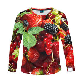 Женский лонгслив 3D с принтом Любимые ягоды в Тюмени, 100% полиэстер | длинные рукава, круглый вырез горловины, полуприлегающий силуэт | вкусно | голубика | дача | деревня | ежевика | зелень | клубника | малина | огород | полезно | сад | смородина | сок | фрукты | черника | шиповник | ягоды