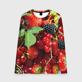 Мужской лонгслив 3D с принтом Любимые ягоды в Тюмени, 100% полиэстер | длинные рукава, круглый вырез горловины, полуприлегающий силуэт | вкусно | голубика | дача | деревня | ежевика | зелень | клубника | малина | огород | полезно | сад | смородина | сок | фрукты | черника | шиповник | ягоды