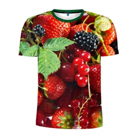 Мужская футболка 3D спортивная с принтом Любимые ягоды в Тюмени, 100% полиэстер с улучшенными характеристиками | приталенный силуэт, круглая горловина, широкие плечи, сужается к линии бедра | вкусно | голубика | дача | деревня | ежевика | зелень | клубника | малина | огород | полезно | сад | смородина | сок | фрукты | черника | шиповник | ягоды