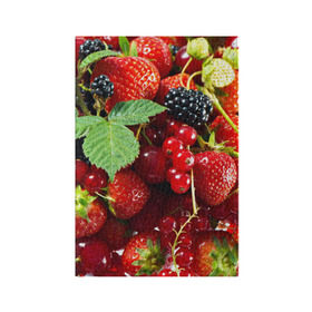 Обложка для паспорта матовая кожа с принтом Любимые ягоды в Тюмени, натуральная матовая кожа | размер 19,3 х 13,7 см; прозрачные пластиковые крепления | Тематика изображения на принте: вкусно | голубика | дача | деревня | ежевика | зелень | клубника | малина | огород | полезно | сад | смородина | сок | фрукты | черника | шиповник | ягоды