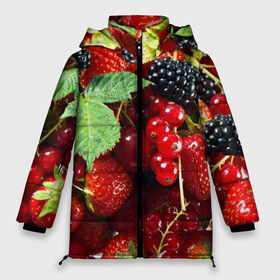 Женская зимняя куртка 3D с принтом Любимые ягоды в Тюмени, верх — 100% полиэстер; подкладка — 100% полиэстер; утеплитель — 100% полиэстер | длина ниже бедра, силуэт Оверсайз. Есть воротник-стойка, отстегивающийся капюшон и ветрозащитная планка. 

Боковые карманы с листочкой на кнопках и внутренний карман на молнии | вкусно | голубика | дача | деревня | ежевика | зелень | клубника | малина | огород | полезно | сад | смородина | сок | фрукты | черника | шиповник | ягоды