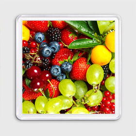 Магнит 55*55 с принтом Вкусные ягоды в Тюмени, Пластик | Размер: 65*65 мм; Размер печати: 55*55 мм | виноград | вкусно | голубика | дача | деревня | ежевика | клубника | малина | огород | полезно | рябина | сад | смородина | сок | фрукты | черника | ягоды