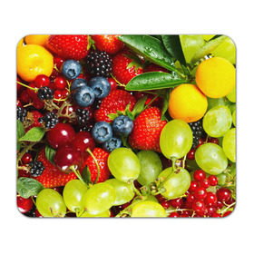Коврик прямоугольный с принтом Вкусные ягоды в Тюмени, натуральный каучук | размер 230 х 185 мм; запечатка лицевой стороны | Тематика изображения на принте: виноград | вкусно | голубика | дача | деревня | ежевика | клубника | малина | огород | полезно | рябина | сад | смородина | сок | фрукты | черника | ягоды