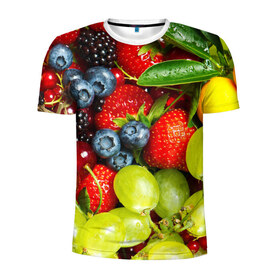 Мужская футболка 3D спортивная с принтом Вкусные ягоды в Тюмени, 100% полиэстер с улучшенными характеристиками | приталенный силуэт, круглая горловина, широкие плечи, сужается к линии бедра | виноград | вкусно | голубика | дача | деревня | ежевика | клубника | малина | огород | полезно | рябина | сад | смородина | сок | фрукты | черника | ягоды