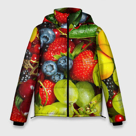 Мужская зимняя куртка 3D с принтом Вкусные ягоды в Тюмени, верх — 100% полиэстер; подкладка — 100% полиэстер; утеплитель — 100% полиэстер | длина ниже бедра, свободный силуэт Оверсайз. Есть воротник-стойка, отстегивающийся капюшон и ветрозащитная планка. 

Боковые карманы с листочкой на кнопках и внутренний карман на молнии. | виноград | вкусно | голубика | дача | деревня | ежевика | клубника | малина | огород | полезно | рябина | сад | смородина | сок | фрукты | черника | ягоды