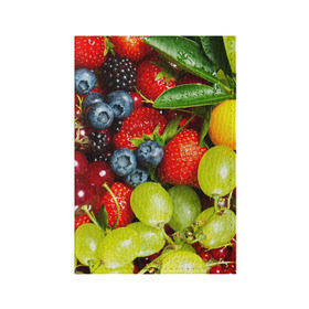 Обложка для паспорта матовая кожа с принтом Вкусные ягоды в Тюмени, натуральная матовая кожа | размер 19,3 х 13,7 см; прозрачные пластиковые крепления | виноград | вкусно | голубика | дача | деревня | ежевика | клубника | малина | огород | полезно | рябина | сад | смородина | сок | фрукты | черника | ягоды
