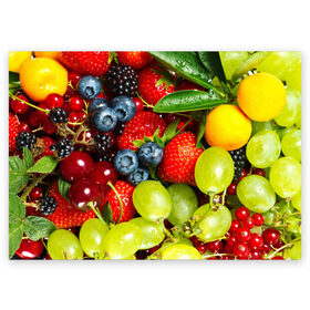 Поздравительная открытка с принтом Вкусные ягоды в Тюмени, 100% бумага | плотность бумаги 280 г/м2, матовая, на обратной стороне линовка и место для марки
 | Тематика изображения на принте: виноград | вкусно | голубика | дача | деревня | ежевика | клубника | малина | огород | полезно | рябина | сад | смородина | сок | фрукты | черника | ягоды