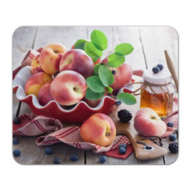 Коврик прямоугольный с принтом Персики в Тюмени, натуральный каучук | размер 230 х 185 мм; запечатка лицевой стороны | Тематика изображения на принте: ваза | витамины | здоровье | лакомство | мёд | овощи | персики | сладости | тарелка | фрукты | черника | ягоды