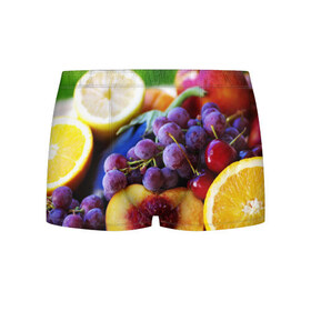 Мужские трусы 3D с принтом Спелые фрукты в Тюмени, 50% хлопок, 50% полиэстер | классическая посадка, на поясе мягкая тканевая резинка | Тематика изображения на принте: абрикос | алыча | апельсин | бодрость | веган | виноград | витамины | груша | диета | еда | здоровье | лайм | лимон | молодость | нектар | овощи | персик | питание | польза | сок | фрукты | яблоко | ягоды