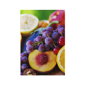Обложка для паспорта матовая кожа с принтом Спелые фрукты в Тюмени, натуральная матовая кожа | размер 19,3 х 13,7 см; прозрачные пластиковые крепления | Тематика изображения на принте: абрикос | алыча | апельсин | бодрость | веган | виноград | витамины | груша | диета | еда | здоровье | лайм | лимон | молодость | нектар | овощи | персик | питание | польза | сок | фрукты | яблоко | ягоды