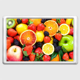 Магнит 45*70 с принтом Ягоды и фрукты в Тюмени, Пластик | Размер: 78*52 мм; Размер печати: 70*45 | Тематика изображения на принте: абрикос | алыча | апельсин | бодрость | веган | виноград | витамины | груша | диета | еда | здоровье | клубника | лайм | лимон | малина | молодость | нектар | овощи | персик | питание | польза | смородина