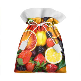 Подарочный 3D мешок с принтом Ягоды и фрукты в Тюмени, 100% полиэстер | Размер: 29*39 см | Тематика изображения на принте: абрикос | алыча | апельсин | бодрость | веган | виноград | витамины | груша | диета | еда | здоровье | клубника | лайм | лимон | малина | молодость | нектар | овощи | персик | питание | польза | смородина
