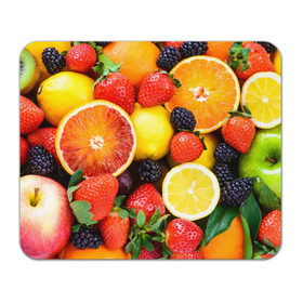 Коврик прямоугольный с принтом Ягоды и фрукты в Тюмени, натуральный каучук | размер 230 х 185 мм; запечатка лицевой стороны | абрикос | алыча | апельсин | бодрость | веган | виноград | витамины | груша | диета | еда | здоровье | клубника | лайм | лимон | малина | молодость | нектар | овощи | персик | питание | польза | смородина