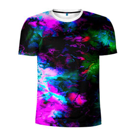 Мужская футболка 3D спортивная с принтом Цветные волны в Тюмени, 100% полиэстер с улучшенными характеристиками | приталенный силуэт, круглая горловина, широкие плечи, сужается к линии бедра | Тематика изображения на принте: абстракция | иллюзии | краска | текстуры | цветные
