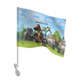 Флаг для автомобиля с принтом Minecraft на коне в Тюмени, 100% полиэстер | Размер: 30*21 см | game | minecraft | игры | маинкрафт | майн | майнкравт | майнкрафт