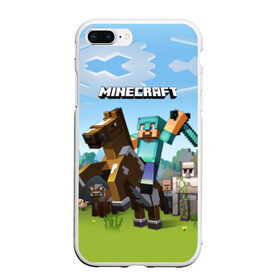 Чехол для iPhone 7Plus/8 Plus матовый с принтом Minecraft на коне в Тюмени, Силикон | Область печати: задняя сторона чехла, без боковых панелей | Тематика изображения на принте: 