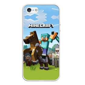Чехол для iPhone 5/5S матовый с принтом Minecraft на коне в Тюмени, Силикон | Область печати: задняя сторона чехла, без боковых панелей | 