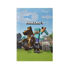 Обложка для паспорта матовая кожа с принтом Minecraft на коне в Тюмени, натуральная матовая кожа | размер 19,3 х 13,7 см; прозрачные пластиковые крепления | Тематика изображения на принте: game | minecraft | игры | маинкрафт | майн | майнкравт | майнкрафт