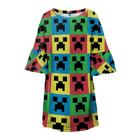 Детское платье 3D с принтом Creeper в Тюмени, 100% полиэстер | прямой силуэт, чуть расширенный к низу. Круглая горловина, на рукавах — воланы | Тематика изображения на принте: game | minecraft | игры | маинкрафт | майн | майнкравт | майнкрафт