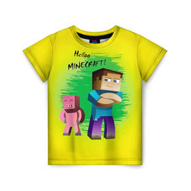 Детская футболка 3D с принтом Helloo Minecraft в Тюмени, 100% гипоаллергенный полиэфир | прямой крой, круглый вырез горловины, длина до линии бедер, чуть спущенное плечо, ткань немного тянется | game | minecraft | игры | маинкрафт | майн | майнкравт | майнкрафт