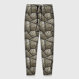 Мужские брюки 3D с принтом Бронепластины в Тюмени, 100% полиэстер | манжеты по низу, эластичный пояс регулируется шнурком, по бокам два кармана без застежек, внутренняя часть кармана из мелкой сетки | броня | заклепки | защита | металл | текстура