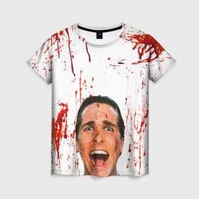 Женская футболка 3D с принтом Американский психопат в Тюмени, 100% полиэфир ( синтетическое хлопкоподобное полотно) | прямой крой, круглый вырез горловины, длина до линии бедер | кристиан бэйл | псих | психопат | ужасы