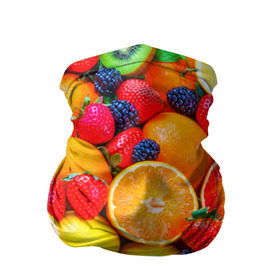 Бандана-труба 3D с принтом Ягоды и фрукты в Тюмени, 100% полиэстер, ткань с особыми свойствами — Activecool | плотность 150‒180 г/м2; хорошо тянется, но сохраняет форму | апельсин | ежевика | клубника | фрукты | ягода
