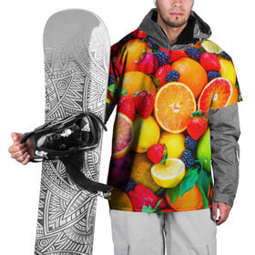 Накидка на куртку 3D с принтом Ягоды и фрукты в Тюмени, 100% полиэстер |  | Тематика изображения на принте: апельсин | ежевика | клубника | фрукты | ягода