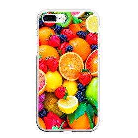 Чехол для iPhone 7Plus/8 Plus матовый с принтом Ягоды и фрукты в Тюмени, Силикон | Область печати: задняя сторона чехла, без боковых панелей | апельсин | ежевика | клубника | фрукты | ягода
