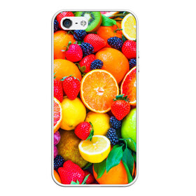 Чехол для iPhone 5/5S матовый с принтом Ягоды и фрукты в Тюмени, Силикон | Область печати: задняя сторона чехла, без боковых панелей | апельсин | ежевика | клубника | фрукты | ягода