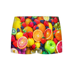 Мужские трусы 3D с принтом Ягоды и фрукты в Тюмени, 50% хлопок, 50% полиэстер | классическая посадка, на поясе мягкая тканевая резинка | Тематика изображения на принте: апельсин | ежевика | клубника | фрукты | ягода