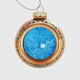 Стеклянный ёлочный шар с принтом Системная плата в Тюмени, Стекло | Диаметр: 80 мм | кибер | микросхема | синий
