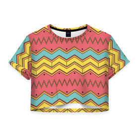 Женская футболка 3D укороченная с принтом Цветные зигзаги в Тюмени, 100% полиэстер | круглая горловина, длина футболки до линии талии, рукава с отворотами | абстракция | арт | дизайн | зигзаг