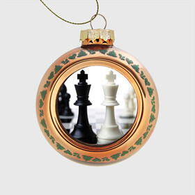 Стеклянный ёлочный шар с принтом Шахматы в Тюмени, Стекло | Диаметр: 80 мм | белая | черная | шахматы