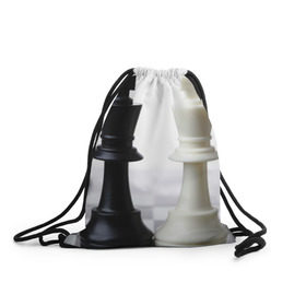Рюкзак-мешок 3D с принтом Шахматы в Тюмени, 100% полиэстер | плотность ткани — 200 г/м2, размер — 35 х 45 см; лямки — толстые шнурки, застежка на шнуровке, без карманов и подкладки | Тематика изображения на принте: белая | черная | шахматы