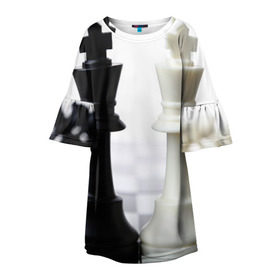 Детское платье 3D с принтом Шахматы в Тюмени, 100% полиэстер | прямой силуэт, чуть расширенный к низу. Круглая горловина, на рукавах — воланы | Тематика изображения на принте: белая | черная | шахматы