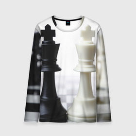 Мужской лонгслив 3D с принтом Шахматы в Тюмени, 100% полиэстер | длинные рукава, круглый вырез горловины, полуприлегающий силуэт | белая | черная | шахматы