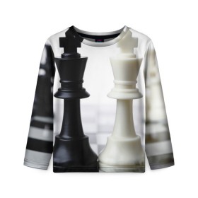 Детский лонгслив 3D с принтом Шахматы в Тюмени, 100% полиэстер | длинные рукава, круглый вырез горловины, полуприлегающий силуэт
 | белая | черная | шахматы