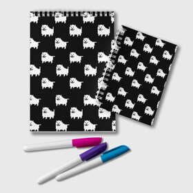 Блокнот с принтом Undertale Annoying dog в Тюмени, 100% бумага | 48 листов, плотность листов — 60 г/м2, плотность картонной обложки — 250 г/м2. Листы скреплены удобной пружинной спиралью. Цвет линий — светло-серый
 | 8 bit | annoying dog | black | dog | pixel art | undertale
