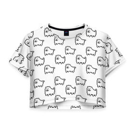 Женская футболка 3D укороченная с принтом Undertale Annoying dog white в Тюмени, 100% полиэстер | круглая горловина, длина футболки до линии талии, рукава с отворотами | 8 bit | annoying dog | dog | pixel art | undertale | white