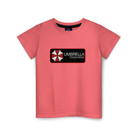 Детская футболка хлопок с принтом Umbrella corporation Нашивка-2 в Тюмени, 100% хлопок | круглый вырез горловины, полуприлегающий силуэт, длина до линии бедер | Тематика изображения на принте: resident evil | вирус | зомби