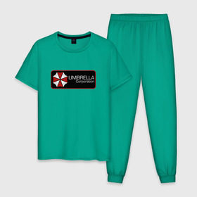 Мужская пижама хлопок с принтом Umbrella corporation Нашивка-2 в Тюмени, 100% хлопок | брюки и футболка прямого кроя, без карманов, на брюках мягкая резинка на поясе и по низу штанин
 | resident evil | вирус | зомби