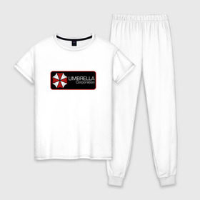 Женская пижама хлопок с принтом Umbrella corporation Нашивка-2 в Тюмени, 100% хлопок | брюки и футболка прямого кроя, без карманов, на брюках мягкая резинка на поясе и по низу штанин | resident evil | вирус | зомби