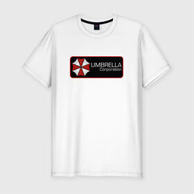 Мужская футболка премиум с принтом Umbrella corporation Нашивка-2 в Тюмени, 92% хлопок, 8% лайкра | приталенный силуэт, круглый вырез ворота, длина до линии бедра, короткий рукав | resident evil | вирус | зомби
