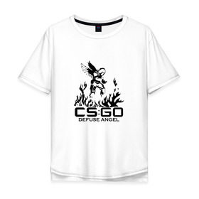 Мужская футболка хлопок Oversize с принтом cs:go - Defuse Angel в Тюмени, 100% хлопок | свободный крой, круглый ворот, “спинка” длиннее передней части | cs | csgo | ct | fire | game | terror | го | кс | ксго | огонь