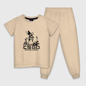 Детская пижама хлопок с принтом cs:go - Defuse Angel в Тюмени, 100% хлопок |  брюки и футболка прямого кроя, без карманов, на брюках мягкая резинка на поясе и по низу штанин
 | cs | csgo | ct | fire | game | terror | го | кс | ксго | огонь