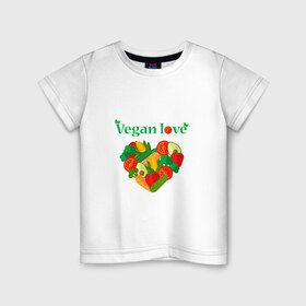 Детская футболка хлопок с принтом Vegan love в Тюмени, 100% хлопок | круглый вырез горловины, полуприлегающий силуэт, длина до линии бедер | Тематика изображения на принте: 